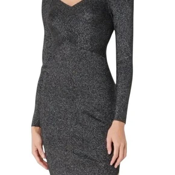 Ted Baker black silver Metallic Tabytha stretch Knit Cross Over Slit dress - Picture 4 of 16